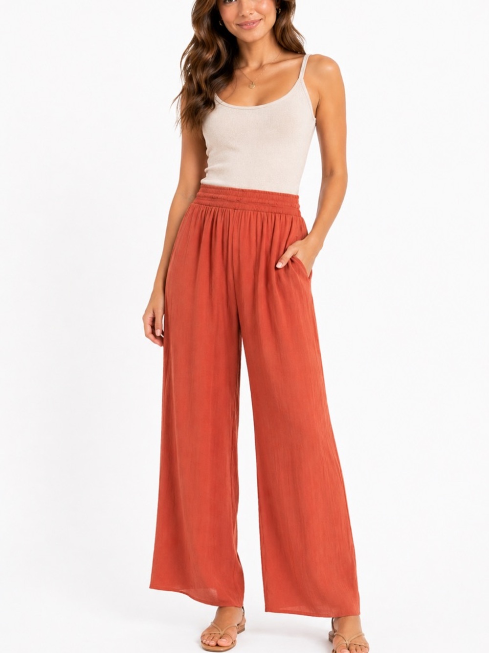 NWOT Zara‎ Size Large Elegant Orange Wide Leg Flowy Dress Pant